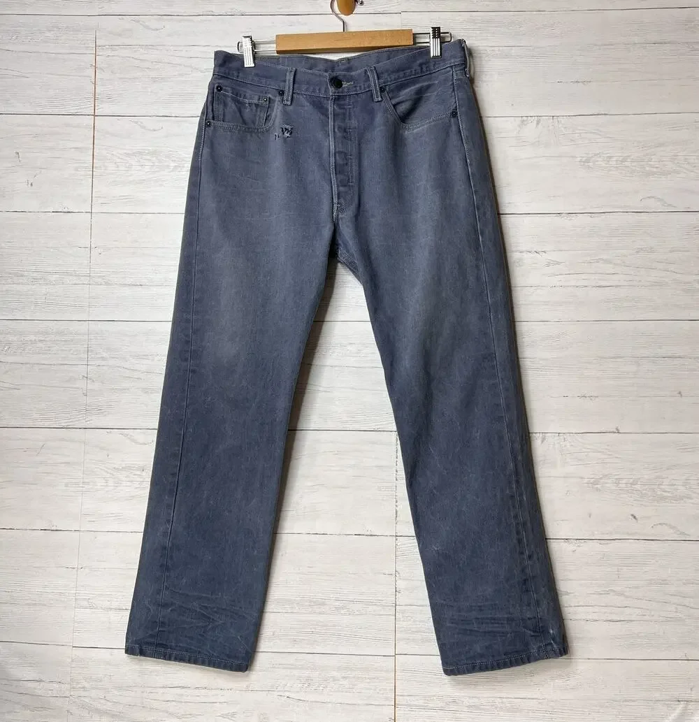 Levis Jeans Mens Size 34 X 30 Slate Blue Gray 501 Button Fly Straight Leg
